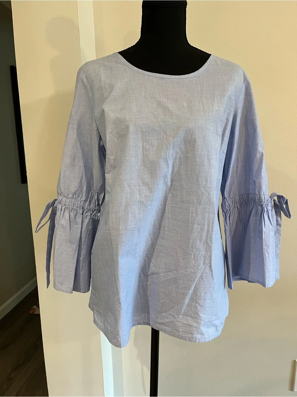 J. Crew Light Blue Bell Sleeve Tie-Detail Blouse